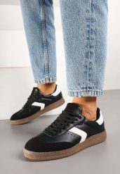Czarne Sneakersy w Stylu Tenisówek z Perforacją Aranaria. Czarne obuwie sportowe damskie Born2be, bez wzorów, z jeansu, tenisowe. Za 109.99 zł.