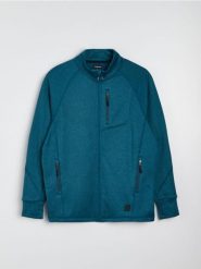 Sportowa rozpinana bluza ze stójką i kieszeniami na zamek - ciemny turkus. Bluzy sportowe męskie Sinsay, l, bez wzorów, bez kaptura. Za 79.99 zł.