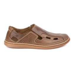 Olivier Buty męskie wsuwane przewiewne 203L jasno brązowe. Brązowe półbuty na co dzień męskie na lato, z materiału, eleganckie, bez zapięcia. Za 319.69 zł.