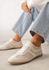 Beżowe Siateczkowe Sneakersy w Stylu Tenisówek Adranella. Brązowe obuwie sportowe damskie Renee, bez wzorów, tenisowe. Za 99.99 zł.