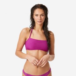 Góra kostiumu kąpielowego damska Decathlon Laura Folk. Fioletowe bikini damskie Decathlon, bez wzorów. Za 59.99 zł.