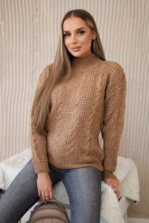 Sweter wkładany przez głowę camelowy. Swetry damskie KESI, l, bez wzorów, z wełny, bez kołnierzyka, plus size, bez ramiączek, bez kaptura. Za 150.97 zł.