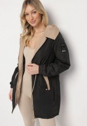 Czarna Kurtka Parka z Kapturem i Ściągaczem w Pasie Sizana. Czarne kurtki damskie Born2be, l, bez wzorów, z jeansu, eleganckie, z kapturem. Za 169.99 zł.