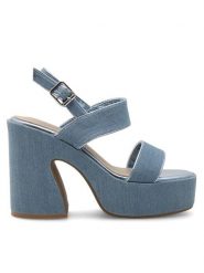 DeeZee Sandały KY8505-1 Niebieski. Niebieskie sandały damskie DeeZee, bez wzorów, z materiału, bez obcasa, na słupku, bez zapięcia. Za 89.99 zł.
