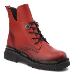 Czerwone Botki Artiker Modne Obuwie Damskie. Czerwone botki damskie Artiker, na wiosnę, z jeansu, eleganckie, bez obcasa, bez zapięcia. Za 319.00 zł.