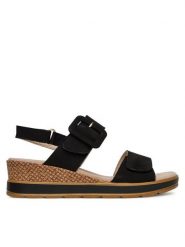 Caprice Sandały 9-28753-42 Czarny. Czarne sandały damskie Caprice, bez wzorów, z nubiku, bez obcasa, na koturnie, bez zapięcia. Za 206.99 zł.