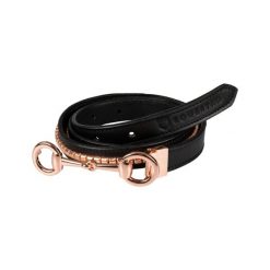 Damski pasek z klamrą typu clincher i ozdobną sprzączką w kształcie wędzidła. Czarne paski damskie EQUESTRO, bez wzorów, ze skóry, eleganckie. Za 184.50 zł.