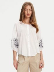 United Colors Of Benetton Koszula 5VZCDQ0BN Biały Relaxed Fit. Białe bluzki damskie United Colors Of Benetton, l, bez wzorów, z bawełny, bez kołnierzyka, bez ramiączek. Za 159.99 zł.