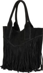 Vera Pelle Czarna Torebka damska skórzana zamszowa A4 frędzel duża L83. Czarne torebki do ręki damskie Vera Pelle, bez wzorów, z zamszu, duże, zamszowe, bez dodatków. Za 175.99 zł.