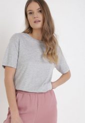 Jasnoszary T-shirt Keatris. Szare bluzki damskie Born2be, l, bez wzorów, z bawełny, bez kołnierzyka. Za 29.99 zł.