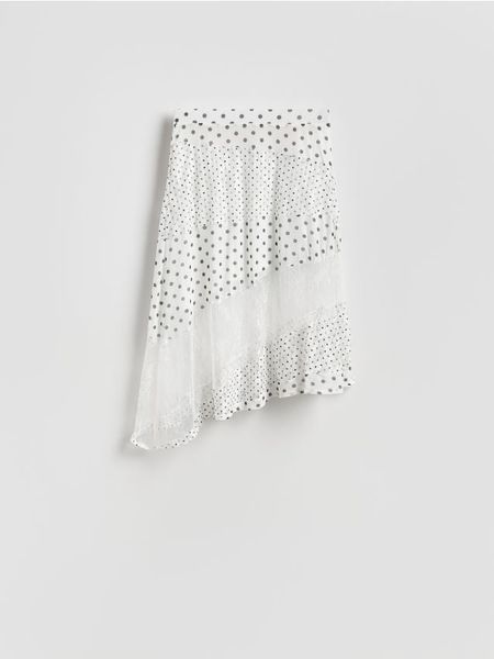 Spódnica w grochy - wielobarwny. Spódnice damskie Reserved, l, bez wzorów, z dzianiny, rozkloszowane. Za 119.99 zł.