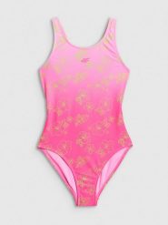 4F Kostium kąpielowy jednoczęściowy dziewczęcy - różowy 122/128 (6-8 lat). Czerwone stroje kąpielowe dla dziewczynek 4f, bez wzorów, z materiału. Za 89.99 zł.