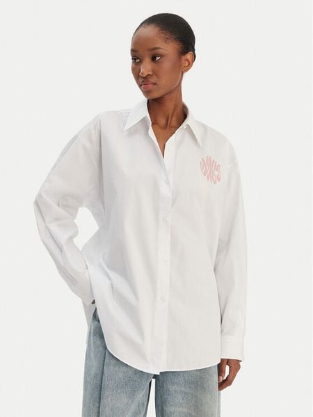 HUGO Koszula Elisana B 50552146 Biały Oversize. Białe bluzki damskie Hugo, bez wzorów, z bawełny, bez kołnierzyka, bez ramiączek. Za 449.99 zł.