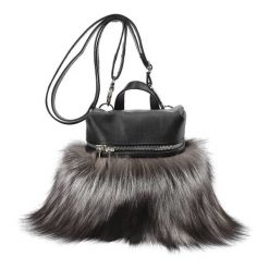 Czarno Szara Elegancka Torebka Luka-Pelli Plecaczek Z Naturalnym Futrem Z Lisa. Szare plecaki damskie Luka Pelli, bez wzorów, ze skóry, eleganckie. Za 529.00 zł.