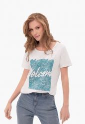 Biały t-shirt z nadrukiem T-PEPI. Białe t-shirty damskie Volcano, m, bez wzorów, z bawełny, klasyczne, bez kołnierzyka. Za 59.99 zł.
