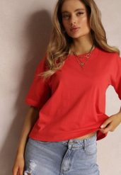 Czerwony T-shirt Clathera. Czerwone bluzki damskie Renee, l, bez wzorów, z bawełny, bez kołnierzyka, bez ramiączek. Za 24.99 zł.