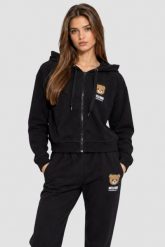 MOSCHINO Czarna damska bluza zapinana z kapturem, Rozmiar L. Czarne bluzy damskie MOSCHINO, l, bez wzorów, z kapturem. Za 899.00 zł.