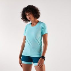 Koszulka do biegania damska Kiprun Run 500 Comfort. Niebieskie t-shirty damskie KIPRUN, m, bez wzorów, z materiału, sportowe, bez kołnierzyka. Za 89.96 zł.
