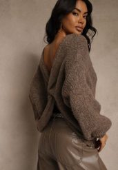 Jasnobrązowy Oversizowy Sweter z Dodatkiem Wełny Zdobiony Węzłem Lawedana. Brązowe swetry damskie Renee, l, z aplikacjami, z wełny, casualowe, bez kołnierzyka, bez ramiączek, bez kaptura. Za 139.99 zł.