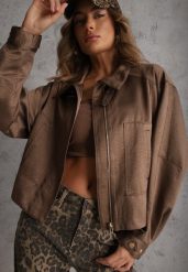 Brązowa Kurtka Bomberka Oversize z Regulowanymi Mankietami Lann. Brązowe kurtki damskie Renee, na wiosnę, l, bez wzorów, z jeansu, bez kaptura. Za 169.99 zł.