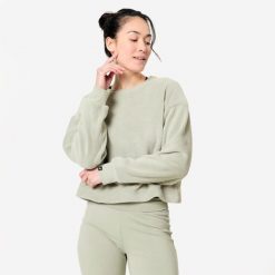 Bluza do jogi damska Kimjaly cocoon. Zielone bluzy sportowe damskie KIMJALY, bez wzorów, z bawełny, na fitness i siłownię. Za 129.99 zł.
