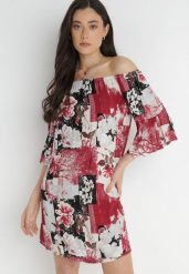 Bordowa Sukienka Xoe. Czerwone sukienki damskie Born2be, s, z aplikacjami, z tkaniny, bez kołnierzyka, bez ramiączek, mini, rozkloszowane. Za 19.99 zł.