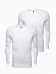 Zestaw longsleeve męski V-NECK - mix 2-pak V3 - Rozmiar: M. Białe bluzki z długim rękawem męskie Ombre Clothing, m, bez wzorów, z bawełny, klasyczne, bez kołnierzyka. W wyprzedaży za 89.99 zł.