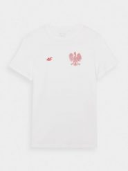 4F Koszulka kibica męska - biała 3XL. Białe koszulki sportowe męskie 4f, na lato, m, bez wzorów, z bawełny, klasyczne, bez kołnierzyka. Za 49.99 zł.