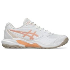 Buty do tenisa damskie, Gel-Dedicate 9 Clay. Białe obuwie sportowe damskie Asics, bez wzorów, z materiału, tenisowe. Za 289.99 zł.