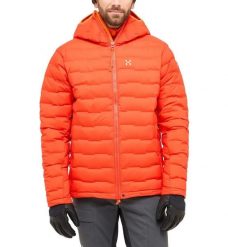 Kurtka Męska Turystyczna Puchowa Spitz Down Hood Habanero. Brązowe kurtki męskie Haglöfs, l, bez wzorów, z puchu, z kapturem. Za 599.00 zł.