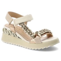 Sandały damskie S.Barski, na lekkiej platformie z plecionymi paskami i regulowanym zapięciem na rzep, białe, CR61-3071. Białe klapki damskie S.BARSKI, bez wzorów, bez obcasa, na koturnie, bez zapięcia. Za 289.00 zł.