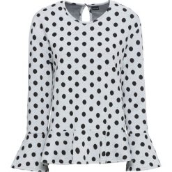 Shirt z falbaną bonprix biało-czarny w kropki. Bluzki damskie bonprix. Za 44.99 zł.