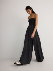 Spodnie palazzo - szary. Szare spodnie materiałowe damskie Reserved, l, bez wzorów, z tkaniny. W wyprzedaży za 89.99 zł.