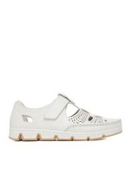 Rieker Półbuty CEO-49958-81 Biały. Białe półbuty damskie Rieker, bez wzorów, ze skóry, bez obcasa, na płaskiej podeszwie, bez zapięcia. Za 379.99 zł.