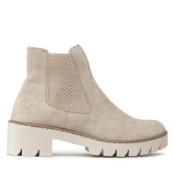 Botki Rieker. Brązowe botki damskie Rieker, bez obcasa, na płaskiej podeszwie, bez zapięcia. Za 269.99 zł.