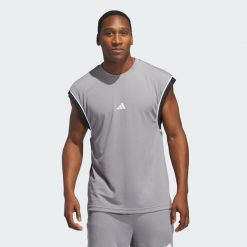 Koszulka adidas Basketball All-World Sleeveless Tank. Czarne koszulki sportowe męskie Adidas, bez wzorów, z materiału, sportowe, bez kołnierzyka. Za 129.00 zł.