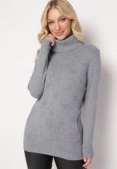 Szary Golf z Miękkiej Dzianiny Oamperie. Szare swetry damskie Born2be, l, bez wzorów, z dzianiny, bez kołnierzyka, bez ramiączek, długie, bez kaptura. Za 64.99 zł.