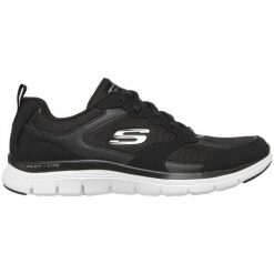 Buty na co dzień damskie SKECHERS FLEX APPEAL 4.0 ACTIVE FLOW. Czarne obuwie sportowe damskie Skechers, bez wzorów, ze skóry, trekkingowe. Za 239.00 zł.