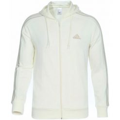 Essentials French Terry 3-Stripes Full-Zip Hoodie. Białe bluzy męskie Adidas, l, bez wzorów, z kapturem. Za 237.00 zł.