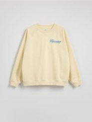 Bawełniana bluza z haftem - kremowy. Białe bluzy damskie Reserved, l, bez wzorów, z bawełny, bez kaptura. W wyprzedaży za 59.99 zł.