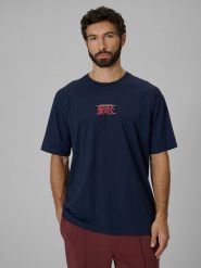 4F T-shirt loose z nadrukiem męski - granatowy L. Niebieskie t-shirty męskie 4f, l, bez wzorów, z bawełny, bez kołnierzyka. Za 79.99 zł.