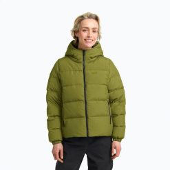 Płaszcz puchowy damski Jack Wolfskin Frozen Palace. Zielone płaszcze damskie Jack Wolfskin, na zimę, l, bez wzorów, z materiału, długie, bez kaptura. Za 1,099.00 zł.