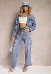 Jasnoniebieskie Jeansy High Waist o Kroju Palazzo z Szerokimi Nogawkami Xavina. Niebieskie jeansy damskie Renee, z podwyższonym stanem. Za 119.99 zł.
