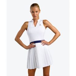 Sukienka tenisowa damska elegancka. Białe sukienki damskie NORDICDOTS, m, bez wzorów, z materiału, eleganckie, bez kołnierzyka, bez ramiączek, sportowe. Za 405.00 zł.