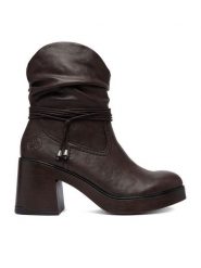 Rieker Botki CEO-58091-25 Brązowy. Brązowe botki damskie Rieker, ze skóry, bez obcasa, na słupku, bez zapięcia. Za 399.99 zł.