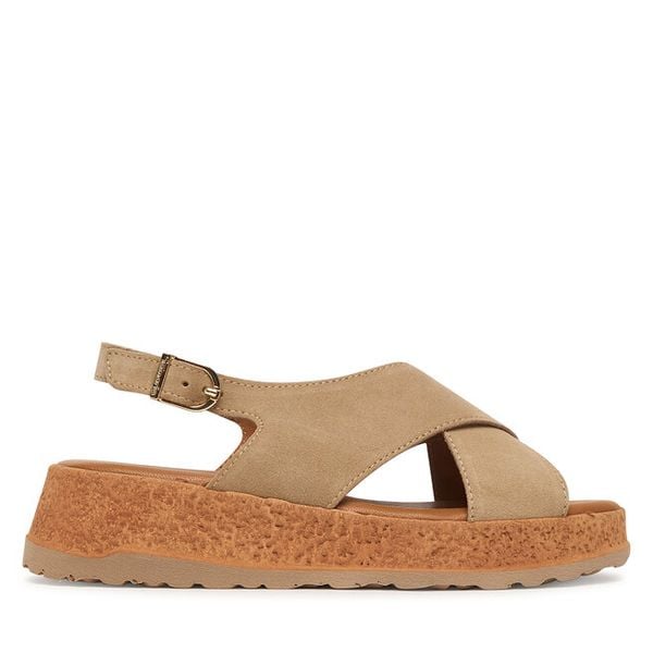 Sandały Tamaris. Brązowe sandały damskie Tamaris, bez wzorów, bez obcasa, na koturnie, bez zapięcia. Za 332.99 zł.