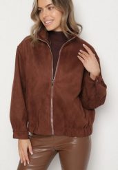 Brązowa Kurtka Bomberka ze Ściągaczami i Suwakiem w Stylu Retro Zenissa. Brązowe kurtki damskie Born2be, l, bez wzorów, z dzianiny, bez kaptura. Za 239.99 zł.