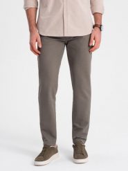 Klasyczne spodnie męskie chino z delikatną teksturą - ciemnobeżowe V1 OM-PACP-0188 - XXL. Brązowe spodnie materiałowe męskie Ombre Clothing, l, bez wzorów, z bawełny, klasyczne. W wyprzedaży za 159.99 zł.