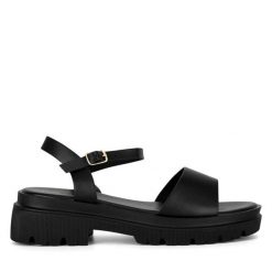 Sandały DeeZee. Czarne sandały damskie DeeZee, bez wzorów, bez obcasa, na płaskiej podeszwie, bez zapięcia. Za 69.99 zł.
