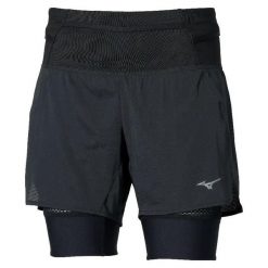 Damskie szorty 2 w 1 Mizuno. Czarne szorty sportowe damskie Mizuno, l, bez wzorów, z materiału, sportowe, do biegania. Za 313.00 zł.